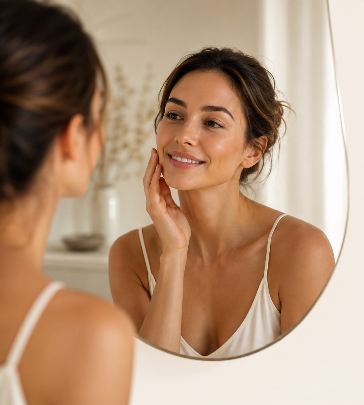 Donna che si guarda allo specchio - risultati Uras Cosmetics
